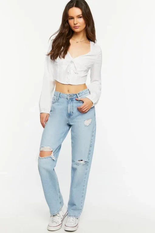 Lace-Up Seamed Crop Top