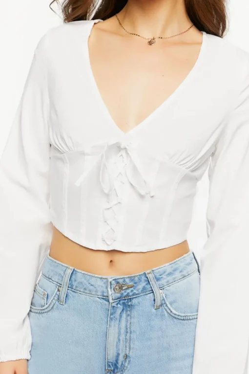 Lace-Up Seamed Crop Top