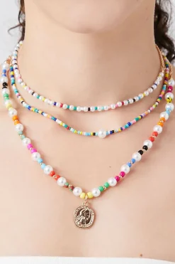 Layered Beaded Faux Pearl Necklace