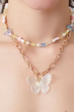 Layered Butterfly Bead Necklace