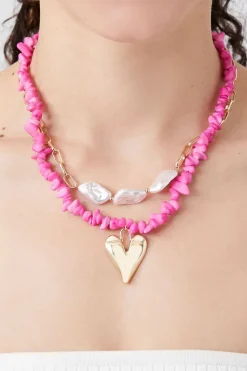 Layered Faux Pearl Heart Necklace