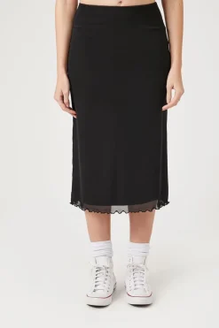 Lettuce-Edge Mesh Midi Skirt