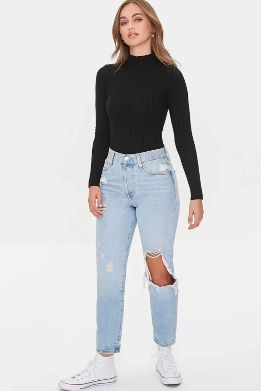 Lettuce-Edge Mock Neck Bodysuit