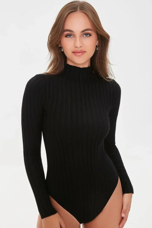 Lettuce-Edge Mock Neck Bodysuit