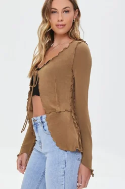 Lettuce-Edge Tie-Front Top