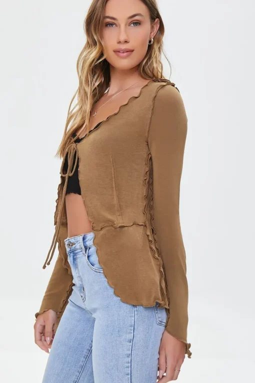Lettuce-Edge Tie-Front Top