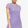 Lightning Bolt Print Mesh Mini Dress