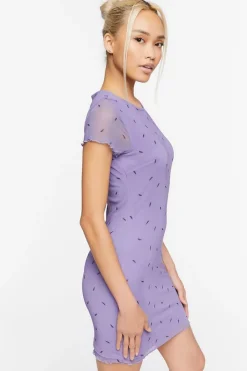 Lightning Bolt Print Mesh Mini Dress