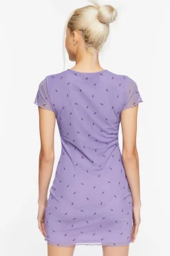 Lightning Bolt Print Mesh Mini Dress