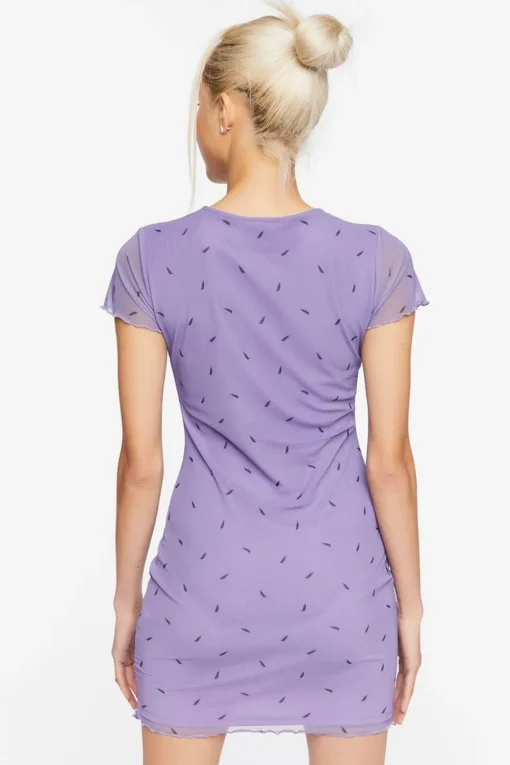 Lightning Bolt Print Mesh Mini Dress