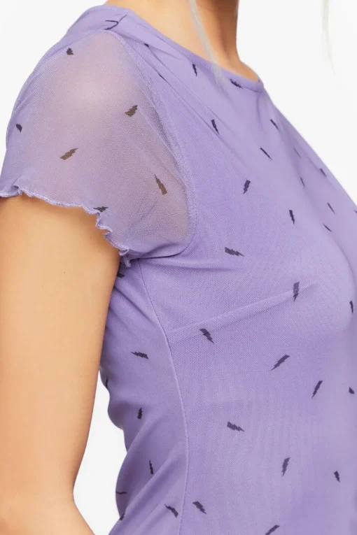 Lightning Bolt Print Mesh Mini Dress