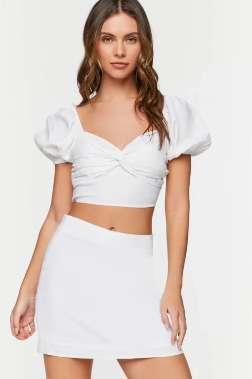 Linen-Blend Crop Top & Mini Skirt Set