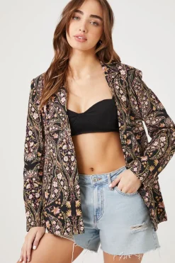 Linen-Blend Floral Print Blazer
