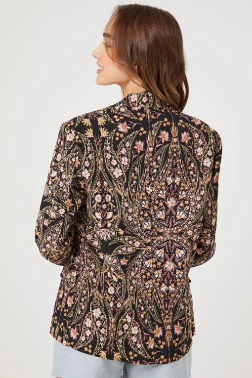 Linen-Blend Floral Print Blazer