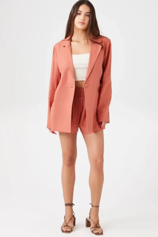 Linen-Blend Notched Blazer
