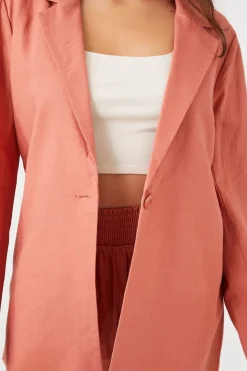 Linen-Blend Notched Blazer