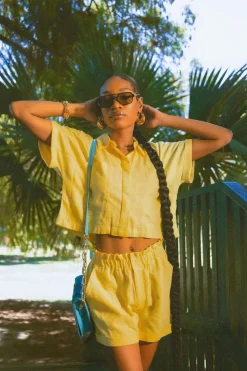 Linen-Blend Paperbag Shorts
