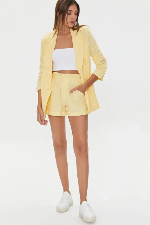 Linen-Blend Paperbag Shorts