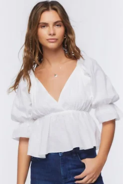 Linen-Blend Peplum Top