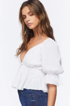 Linen-Blend Peplum Top