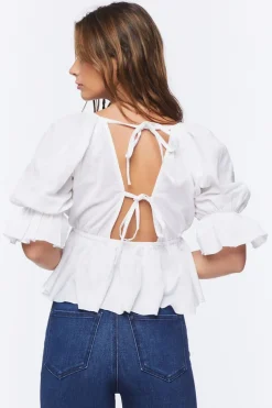 Linen-Blend Peplum Top