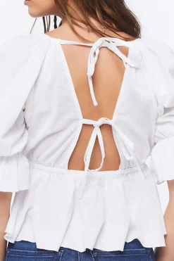 Linen-Blend Peplum Top