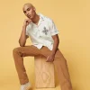 Linen-Blend Short-Sleeve Embroidered Shirt