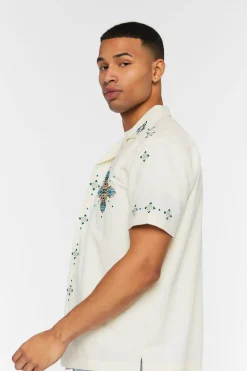 Linen-Blend Short-Sleeve Embroidered Shirt