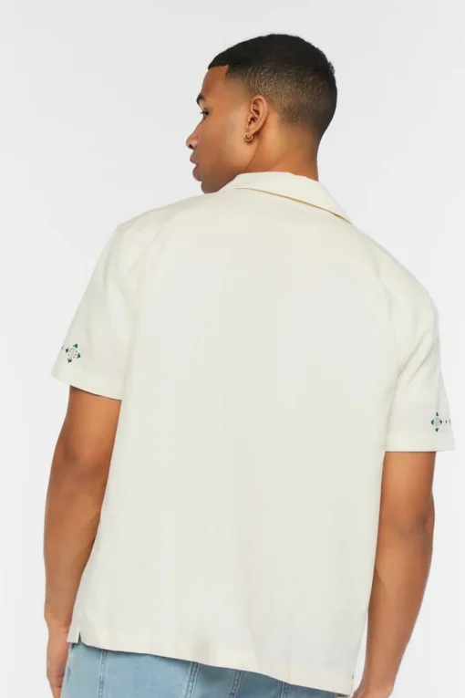 Linen-Blend Short-Sleeve Embroidered Shirt