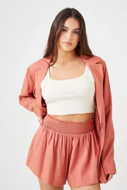 Linen-Blend Smocked Shorts