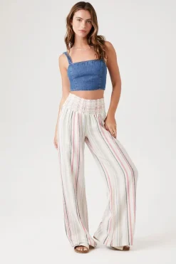 Linen-Blend Striped Pants