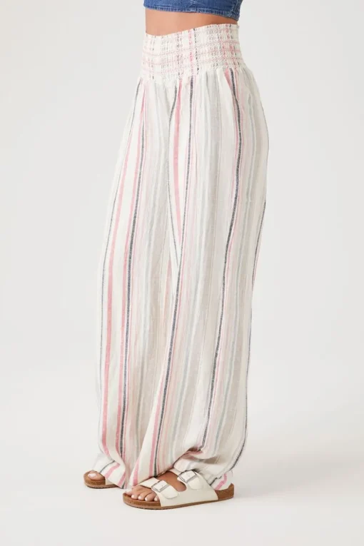 Linen-Blend Striped Pants