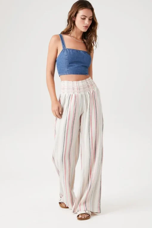 Linen-Blend Striped Pants