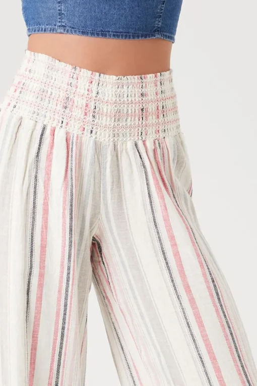 Linen-Blend Striped Pants
