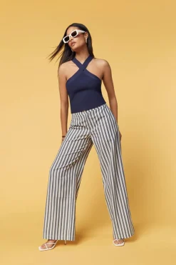 Linen-Blend Striped Wide-Leg Pants