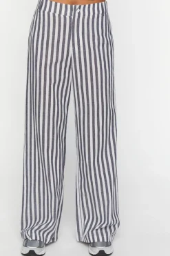 Linen-Blend Striped Wide-Leg Pants