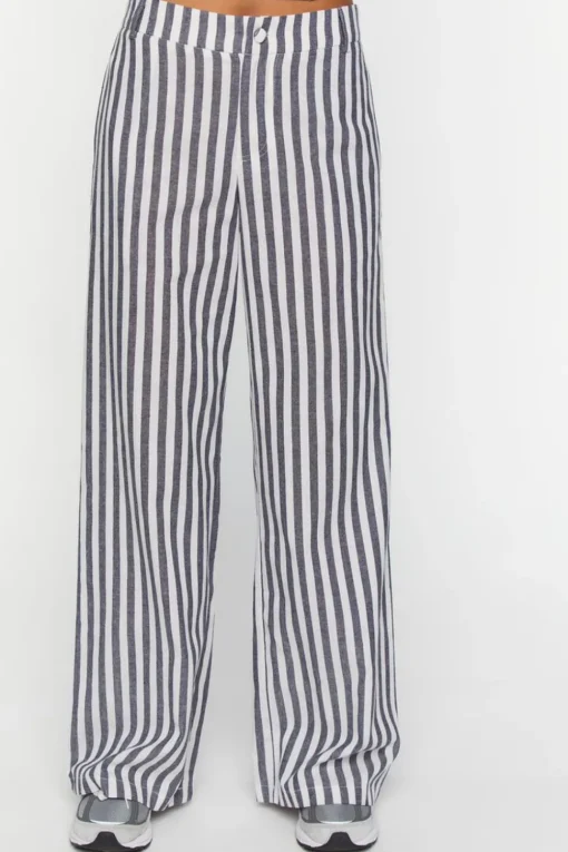 Linen-Blend Striped Wide-Leg Pants