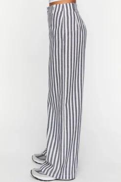 Linen-Blend Striped Wide-Leg Pants