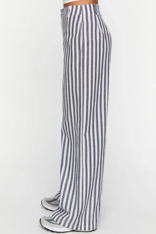 Linen-Blend Striped Wide-Leg Pants