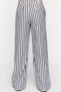 Linen-Blend Striped Wide-Leg Pants