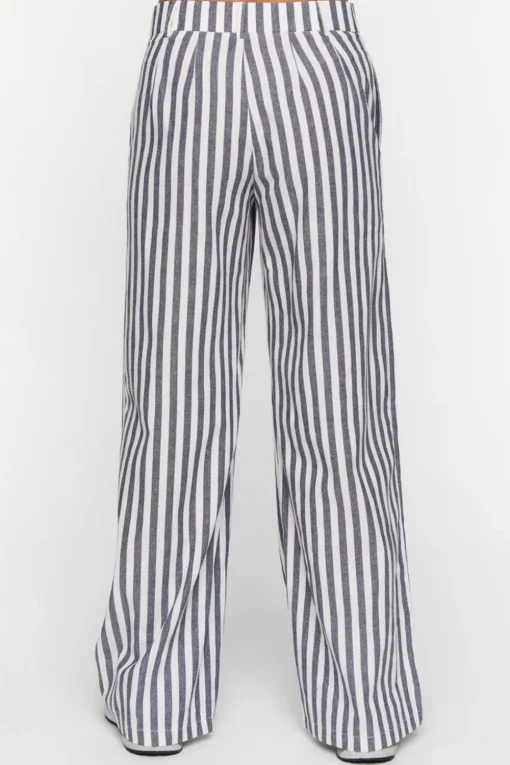 Linen-Blend Striped Wide-Leg Pants