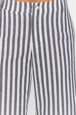 Linen-Blend Striped Wide-Leg Pants