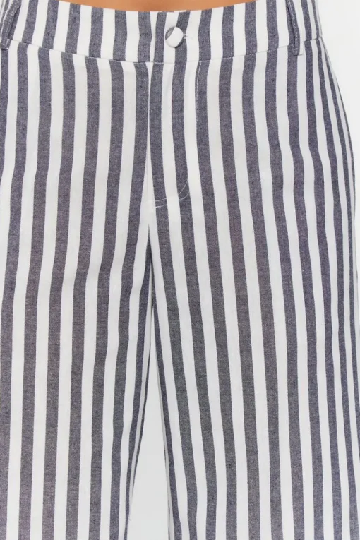 Linen-Blend Striped Wide-Leg Pants