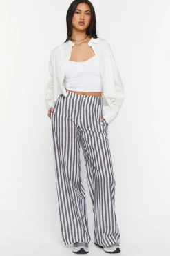 Linen-Blend Striped Wide-Leg Pants