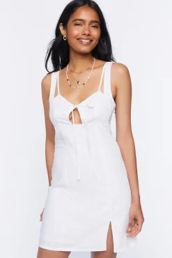 Linen-Blend Tie-Front Mini Dress
