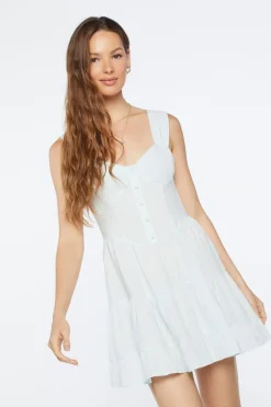 Linen-Blend Tiered Mini Dress