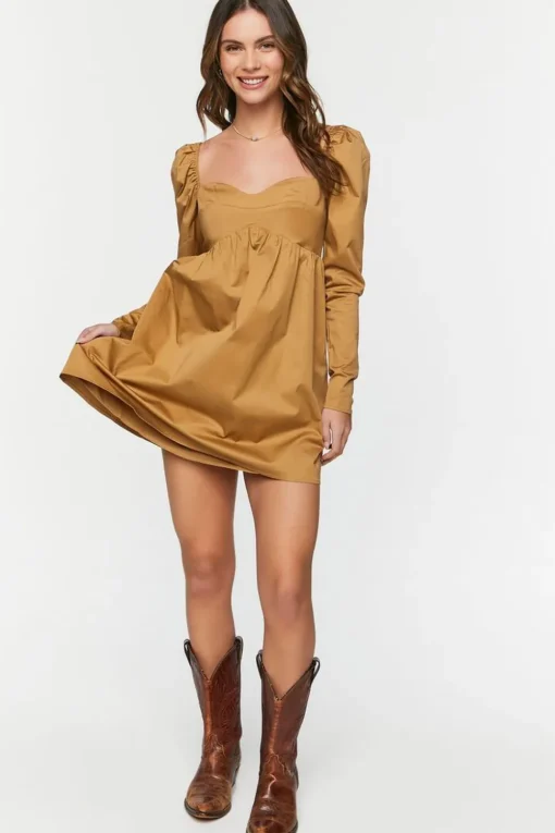 Long-Sleeve Babydoll Mini Dress