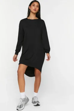 Long-Sleeve High-Low T-Shirt Dress
