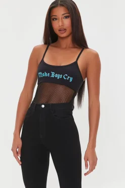 Make Boys Cry Graphic Mesh Bodysuit