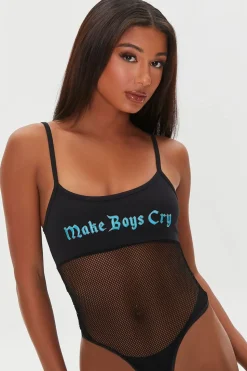 Make Boys Cry Graphic Mesh Bodysuit